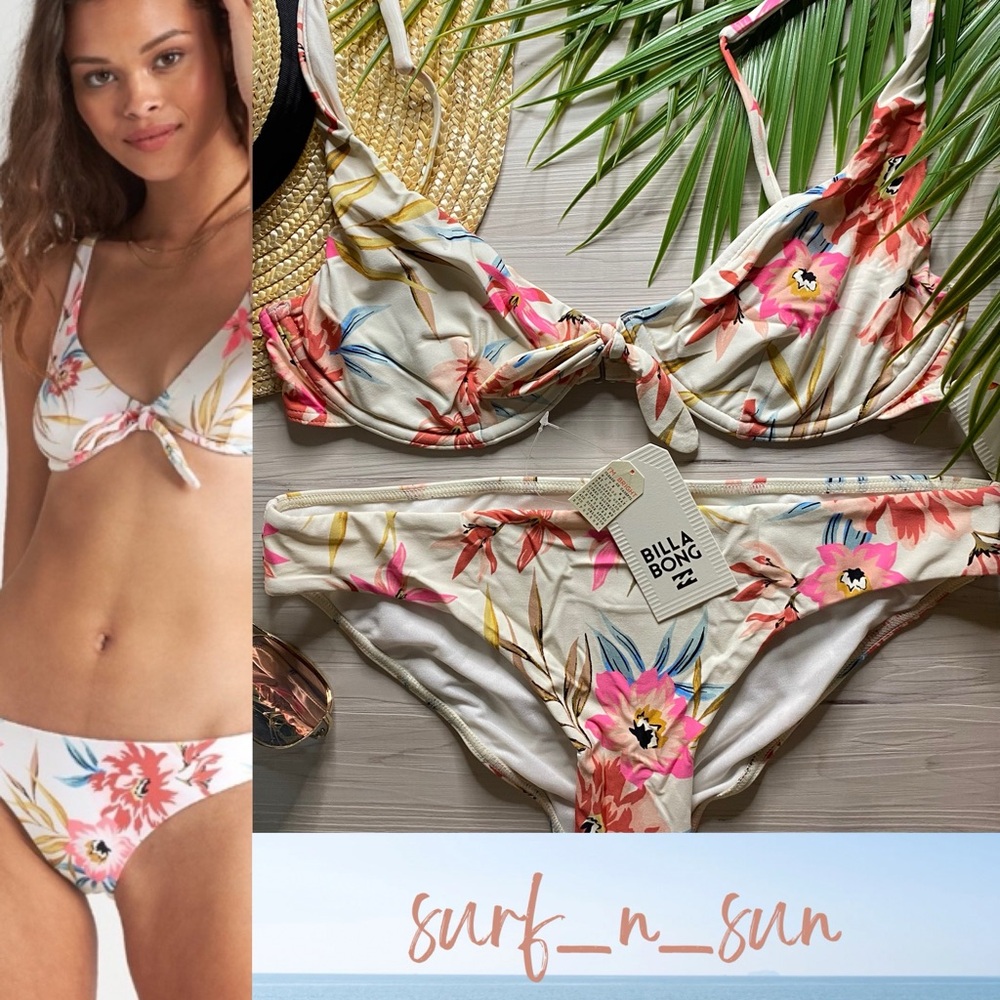 Billabong Floral Coral Sands Knotted Underwire Bikini Top | Lowrider Bottom